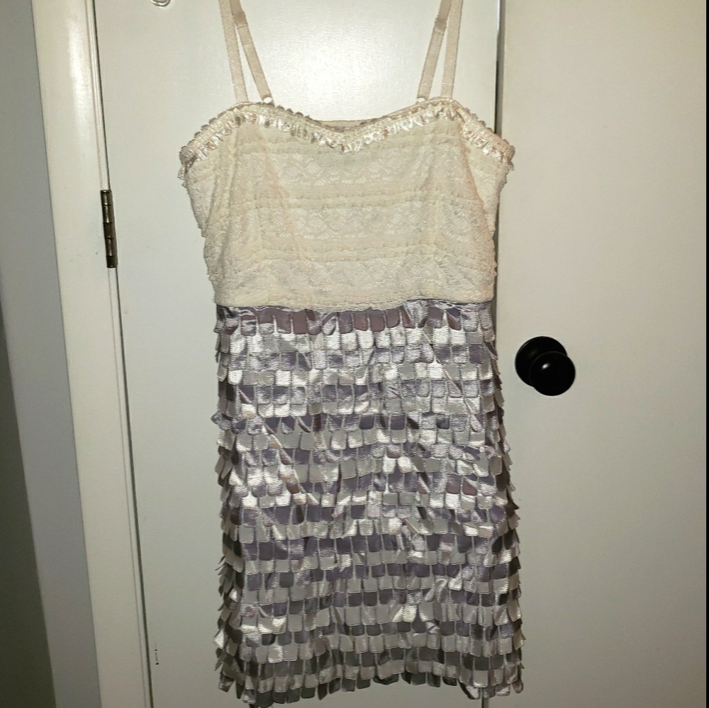 T. Bleu Large spaghetti strap lace shimmer mini